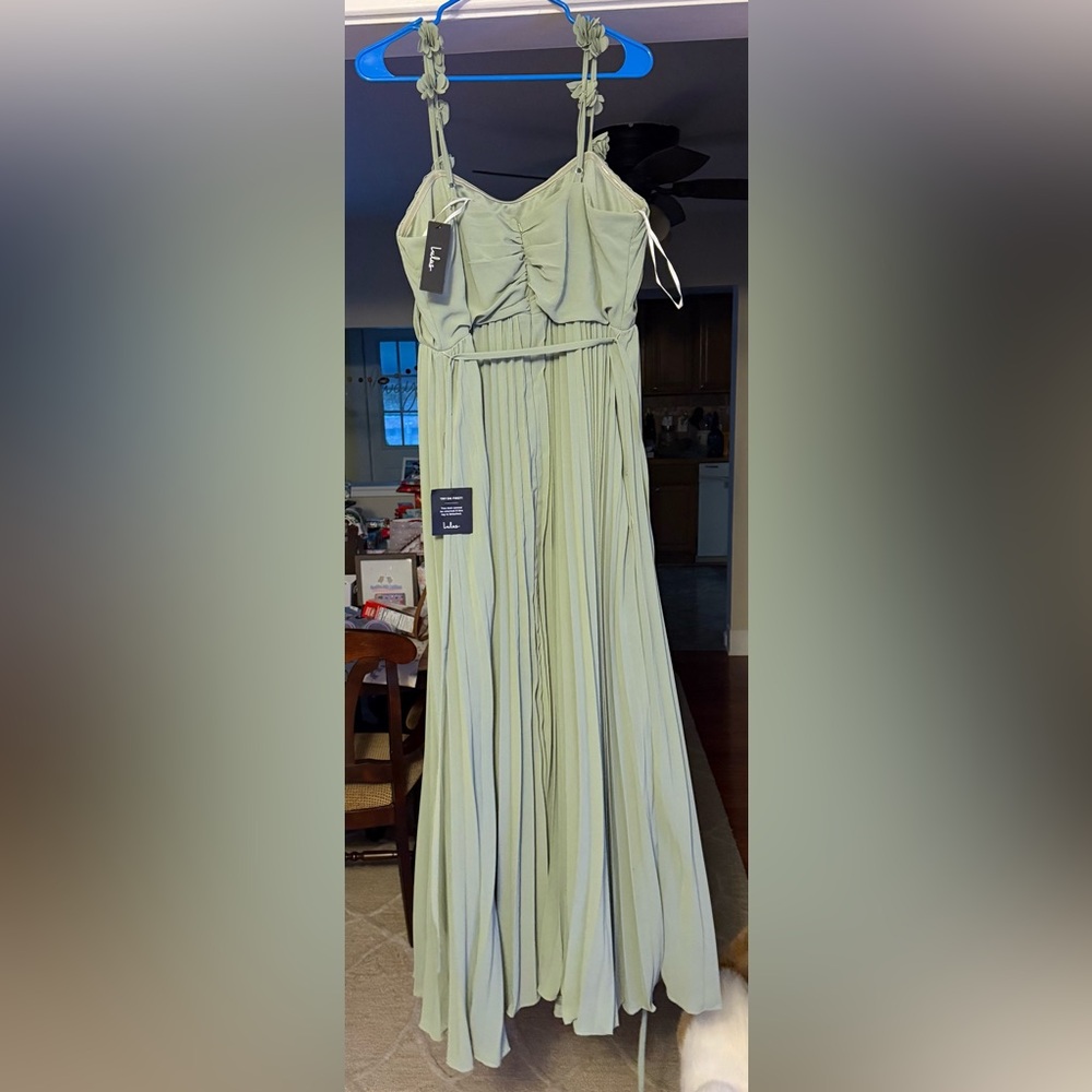 Lulu's Light Green Pleated Midi dress